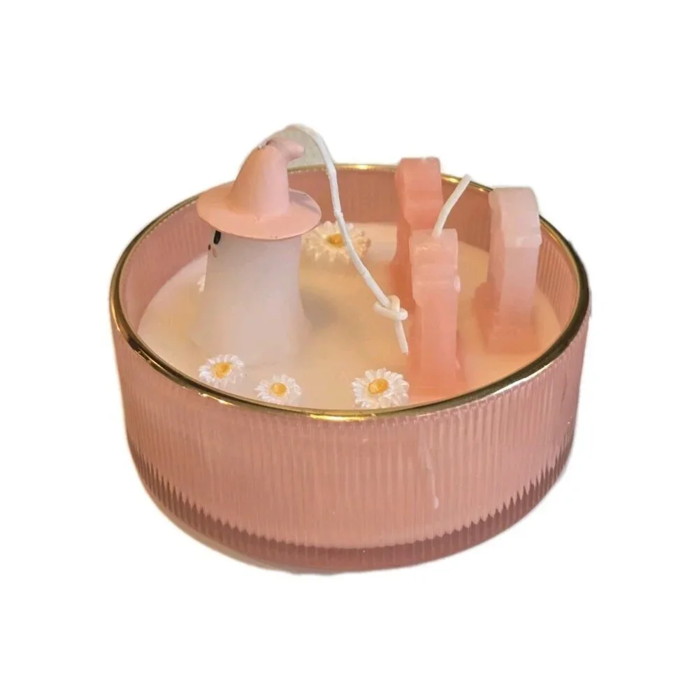 New Large Pink Spooky Ghost Halloween Holiday Graveyard Candle Home Decor Gift